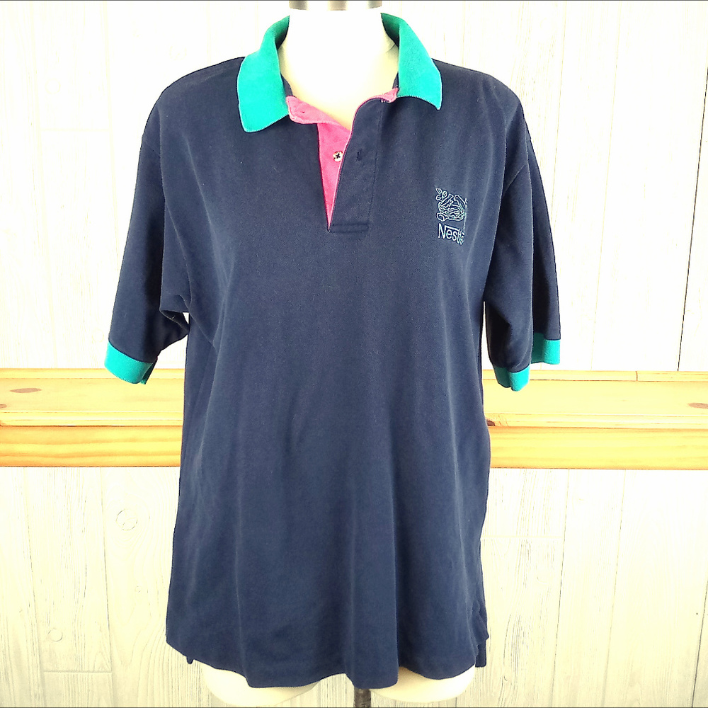 Nestle Color Block Embroidered Navy Blue Golf Polo